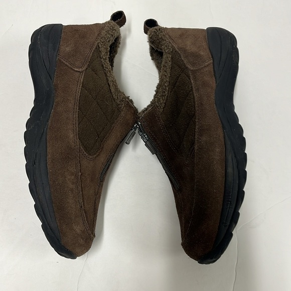 L.L. Bean Brown Suede Quilted Sherpa Zip Slip-on Prima loft Shoes Women's 9W - Picture 6 of 9